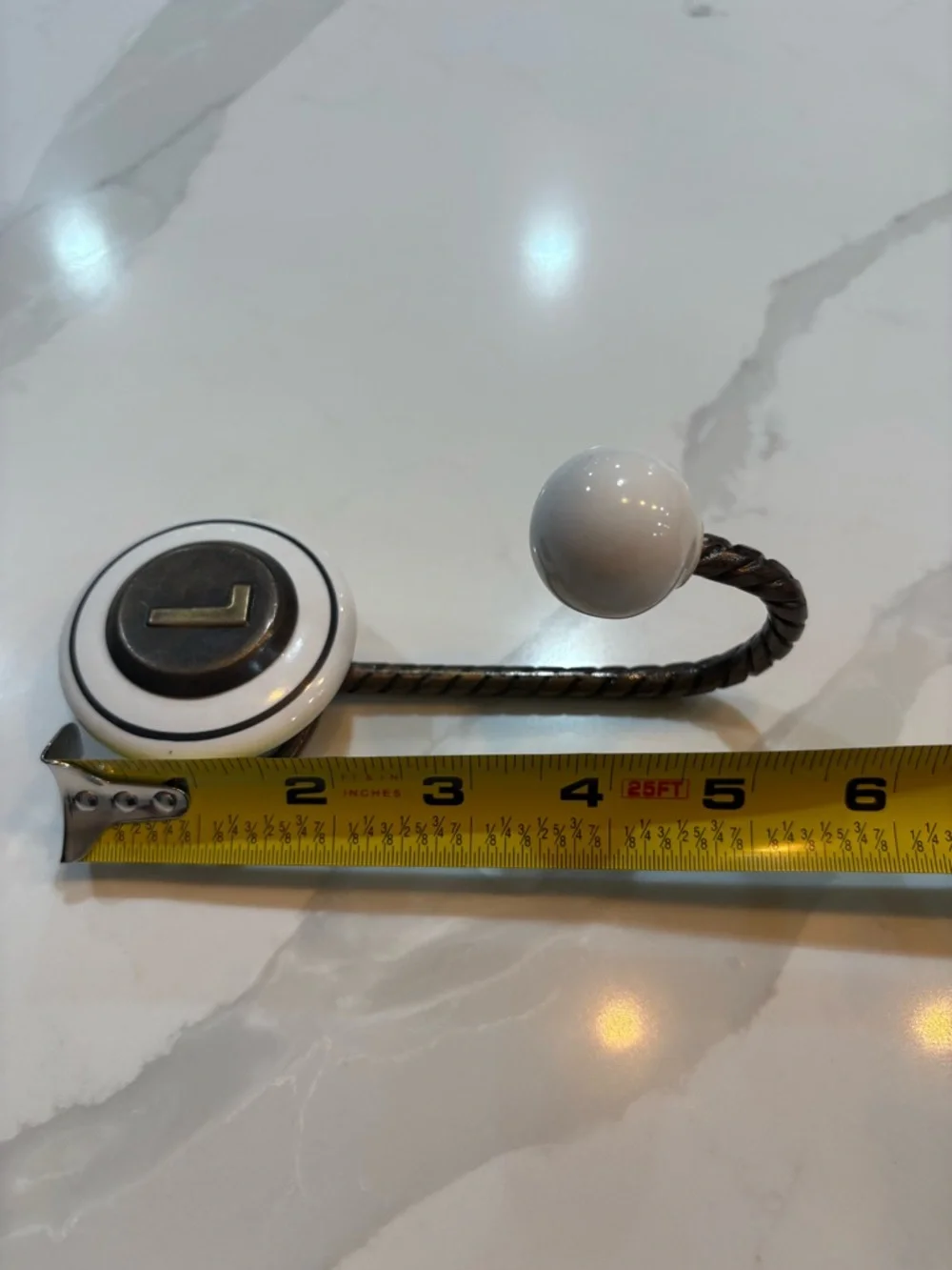 Anthropologie White Ceramic & Bronze 'L' Wall Hook